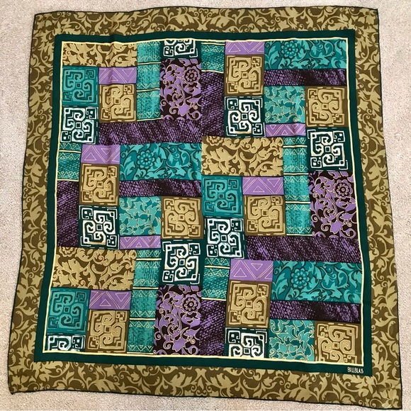 Bill Blass gorgeous silk scarf with gold embellishments. Like new. 32x35” - Picture 4 of 5